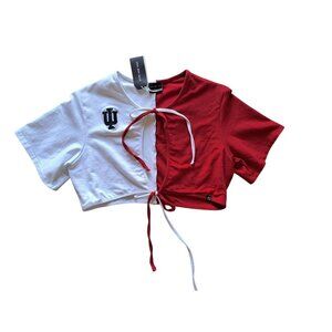 NEW IU Half-Red Half-White Crop Top XL Hype And Vice Front Tie Hoosiers College